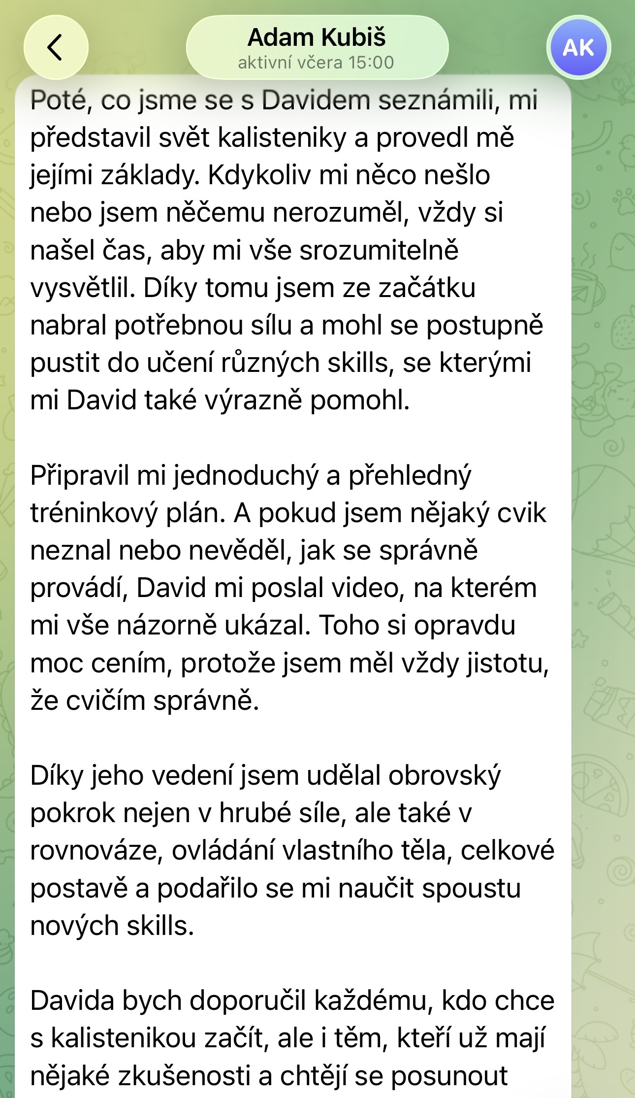 Psaná reference klienta Adama