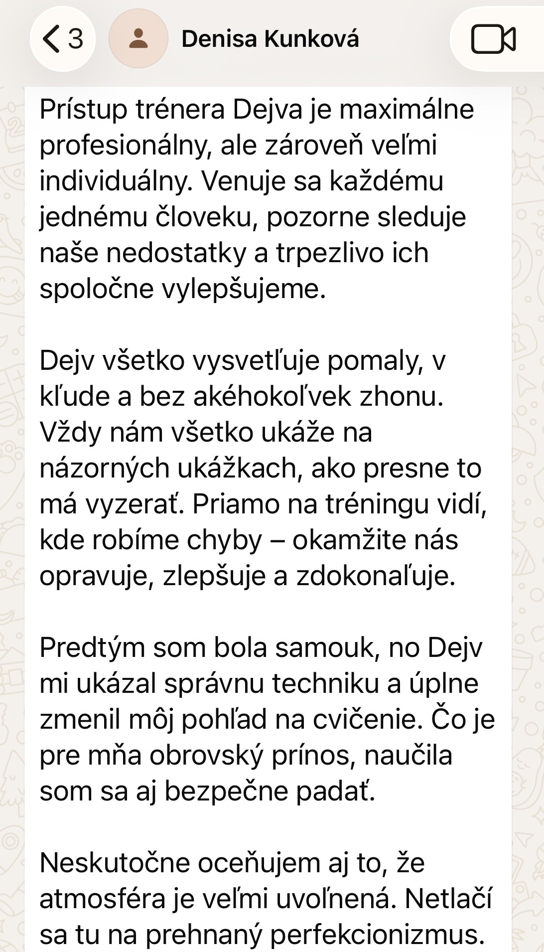 Psaná reference klientky Denči
