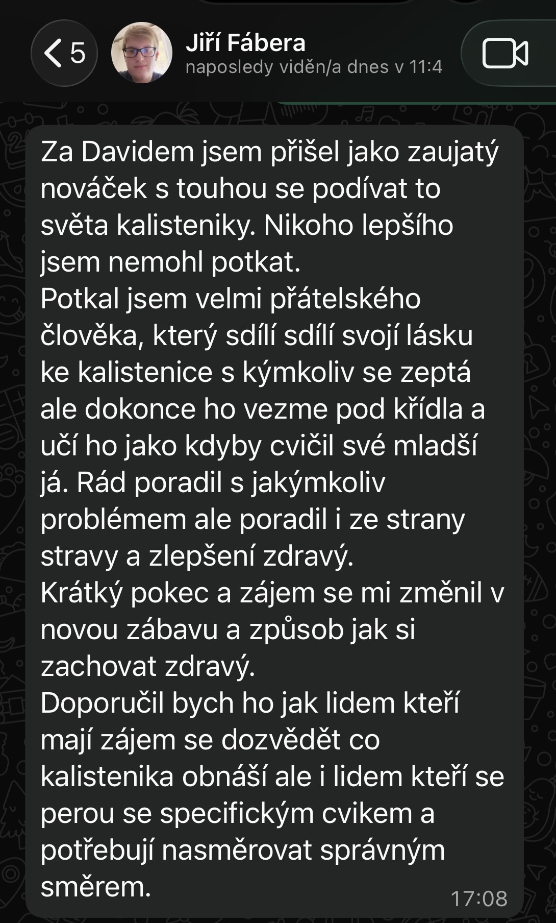 Psaná reference klienta Jirky