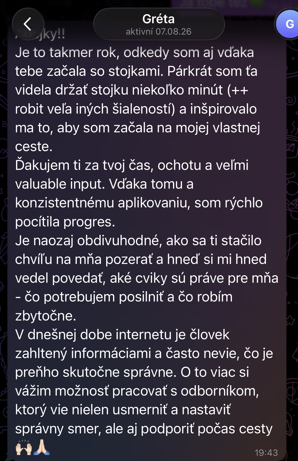 Psaná reference klientky Grétky
