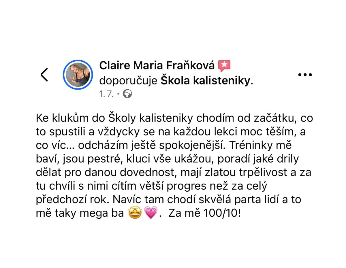 Recenze na lekce kalisteniky od Klára