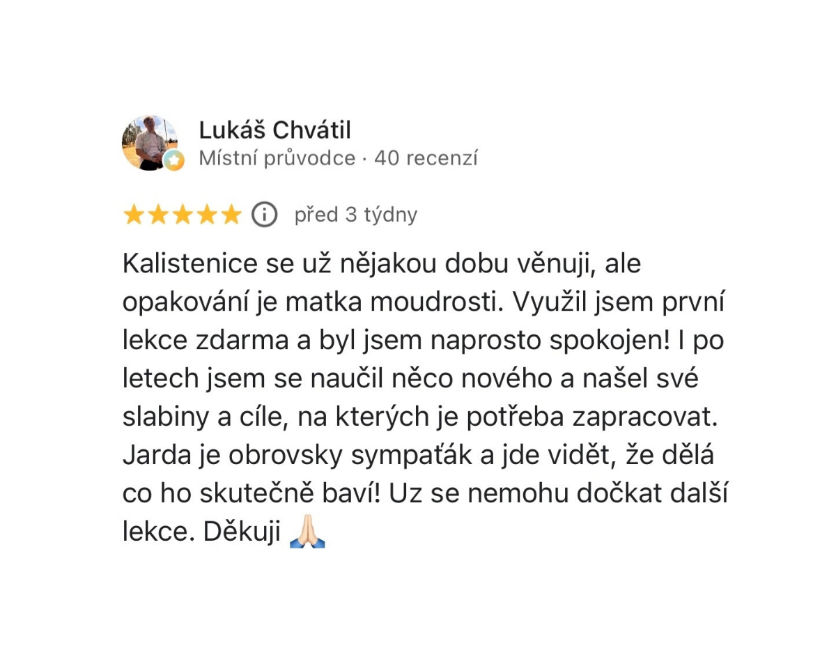 Recenze na lekce kalisteniky od Lukáš