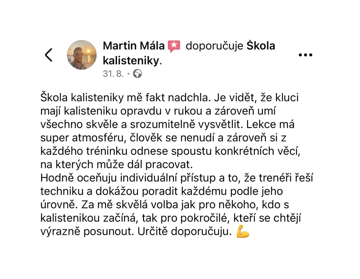 Recenze na lekce kalisteniky od Martin